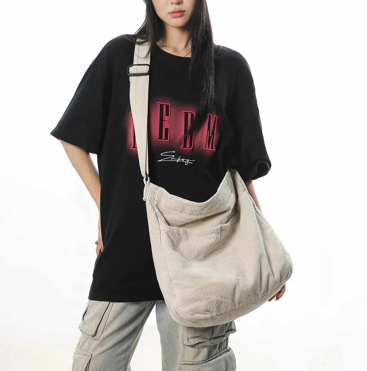Corduroy Tote Bag for Women with Zipper,Hobo Crossbody Bags for Women Shoulder Bag Purses and Handbags