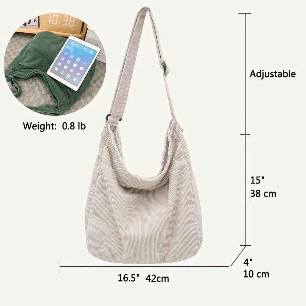 Corduroy Tote Bag for Women with Zipper,Hobo Crossbody Bags for Women Shoulder Bag Purses and Handbags