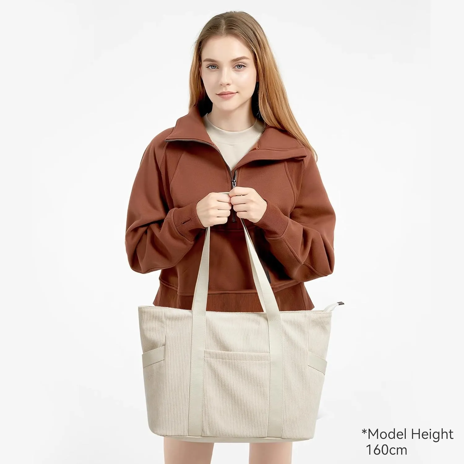 Corduroy Tote Bag Women Zipper Large Capacity 18L Anti Splash Casual Shoulder Hobo Handbag Everyday Work Travel