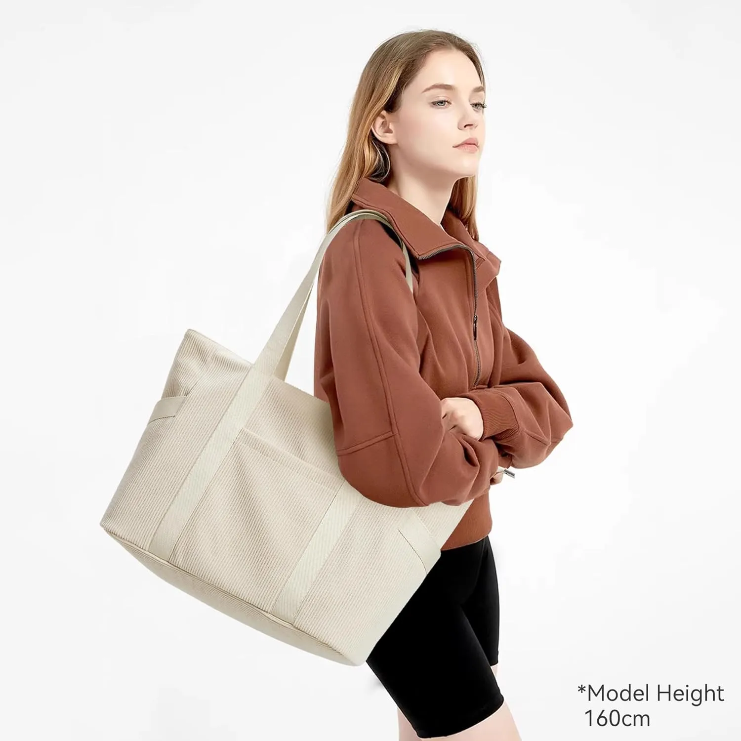 Corduroy Tote Bag Women Zipper Large Capacity 18L Anti Splash Casual Shoulder Hobo Handbag Everyday Work Travel