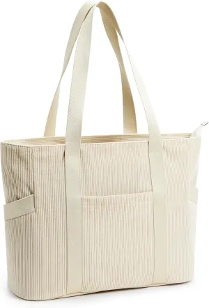 Corduroy Tote Bag Women Zipper Large Capacity 18L Anti Splash Casual Shoulder Hobo Handbag Everyday Work Travel