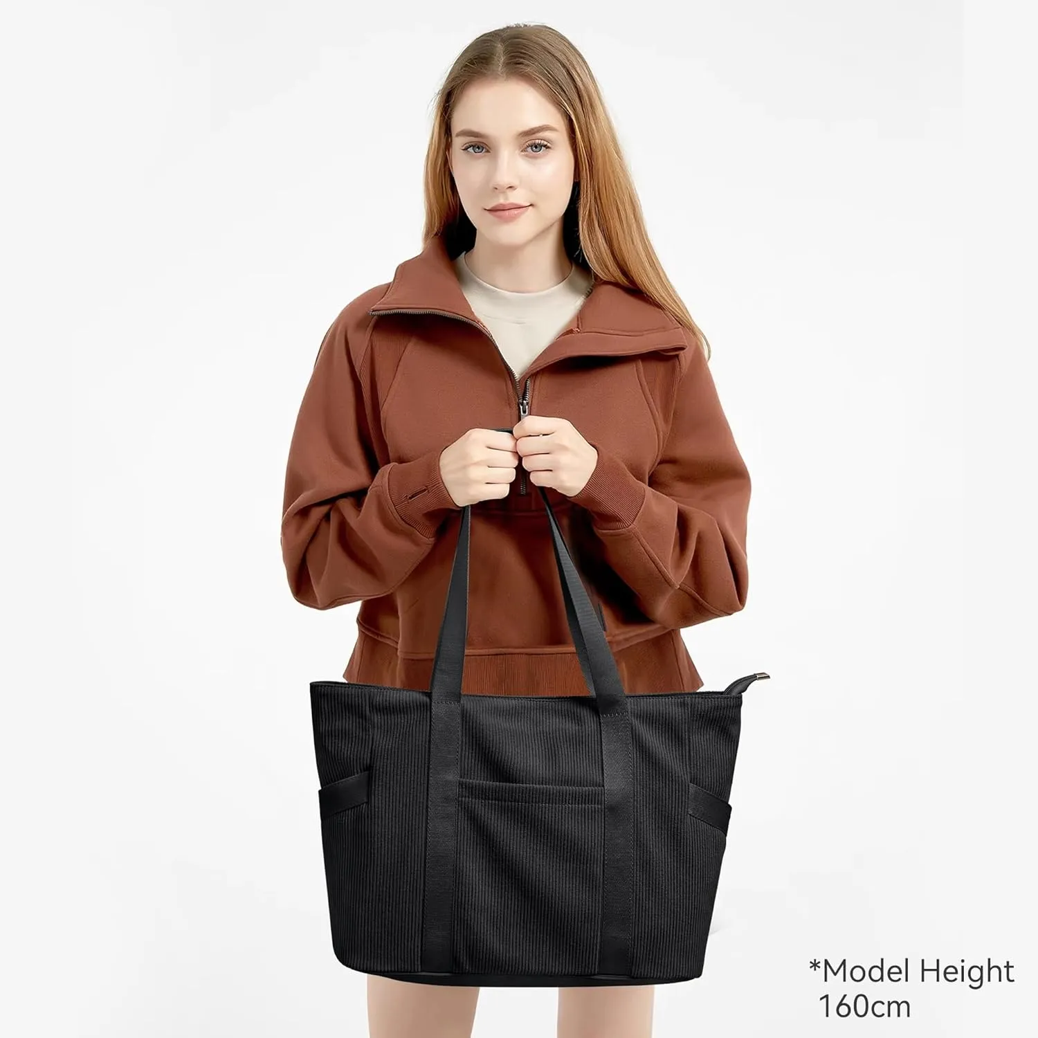 Corduroy Tote Bag Women Zipper Large Capacity 18L Anti Splash Casual Shoulder Hobo Handbag Everyday Work Travel