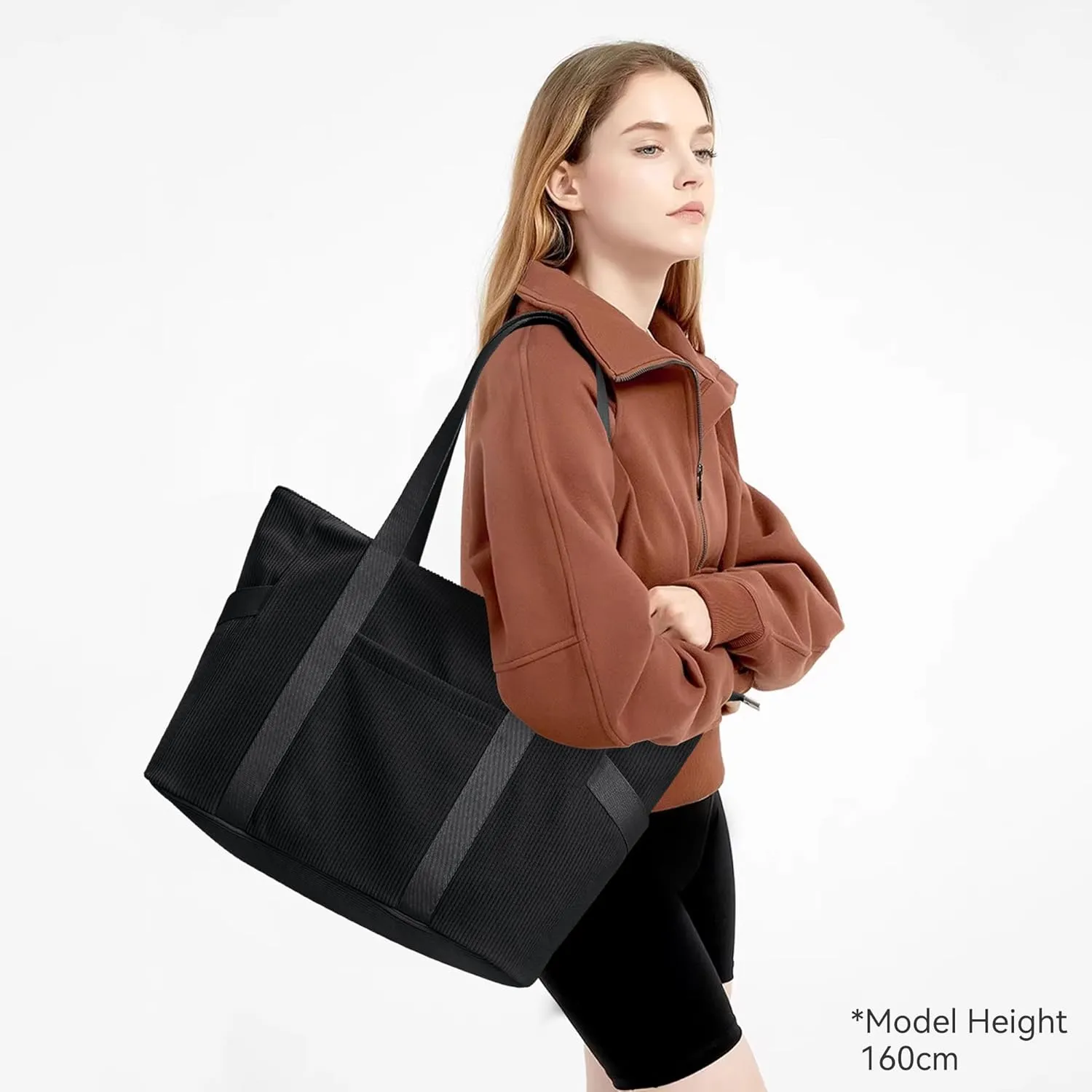 Corduroy Tote Bag Women Zipper Large Capacity 18L Anti Splash Casual Shoulder Hobo Handbag Everyday Work Travel