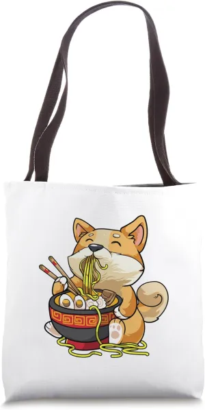 Corgi-Dog Eating Bowl of Ramen Pho Noodle Soup Japan Kawaii Tote Bag