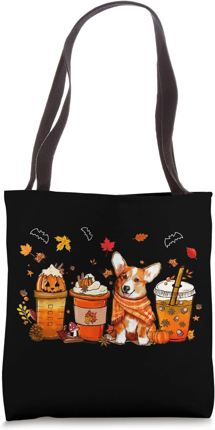 Corgi Dog Lover Pumpkin Spice Coffee Latte Warm Fall Autumn Tote Bag