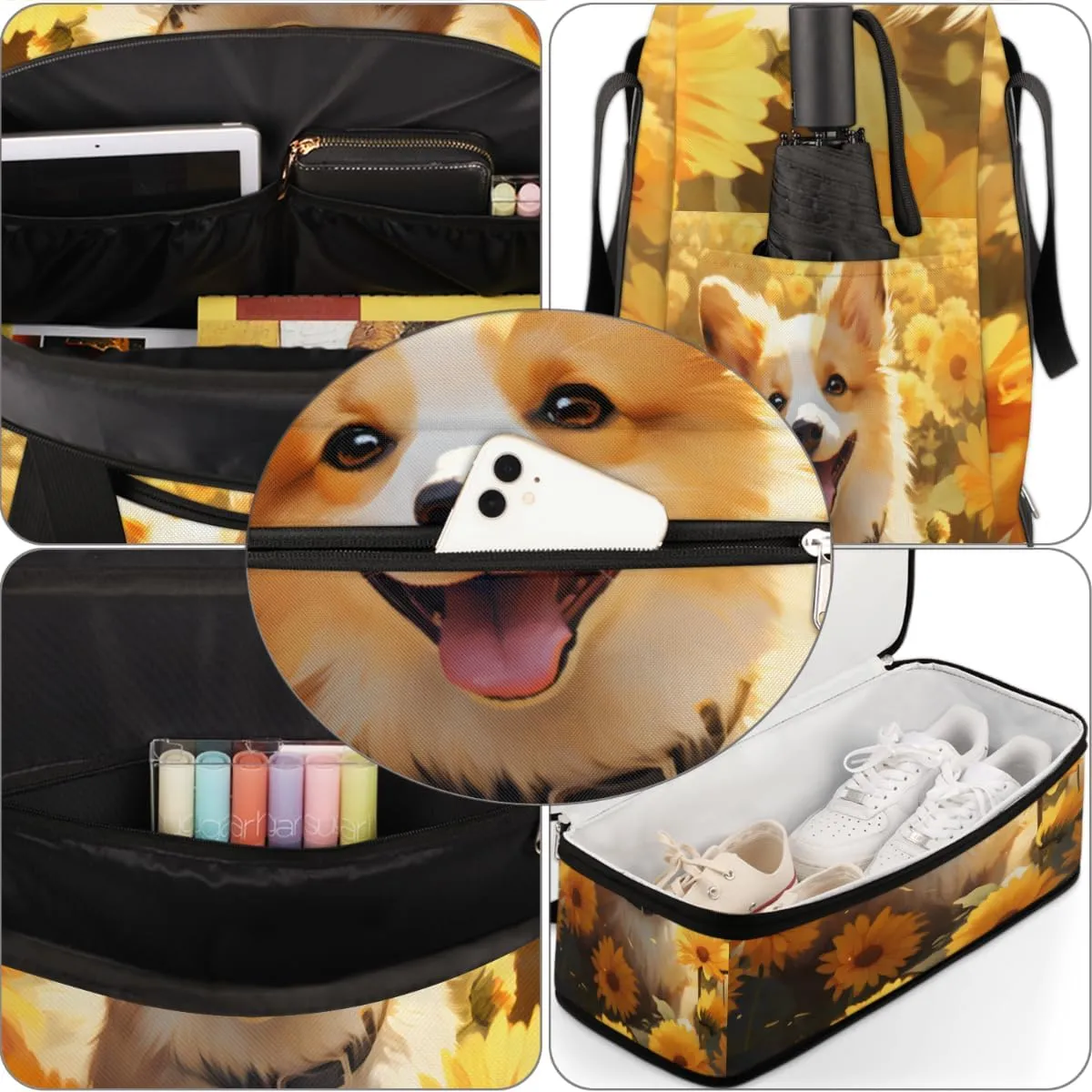 Corgi Dog Printed Foldable Travel Duffel Bag Overnight Weekender Bag with Shoes Compartment Sports Gym Bag for Men Women
