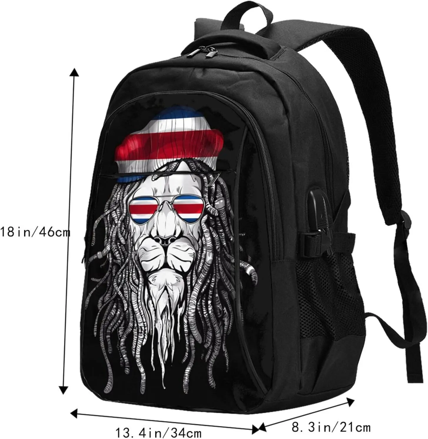 Costa Rica Flag Lion Travel Backpacks Casual Backpack Large Capacity Laptop Rucksack Luggage Daypacks with USB Charging Port Multi-Pockets Bags for Hiking