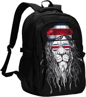 Costa Rica Flag Lion Travel Backpacks Casual Backpack Large Capacity Laptop Rucksack Luggage Daypacks with USB Charging Port Multi-Pockets Bags for Hiking