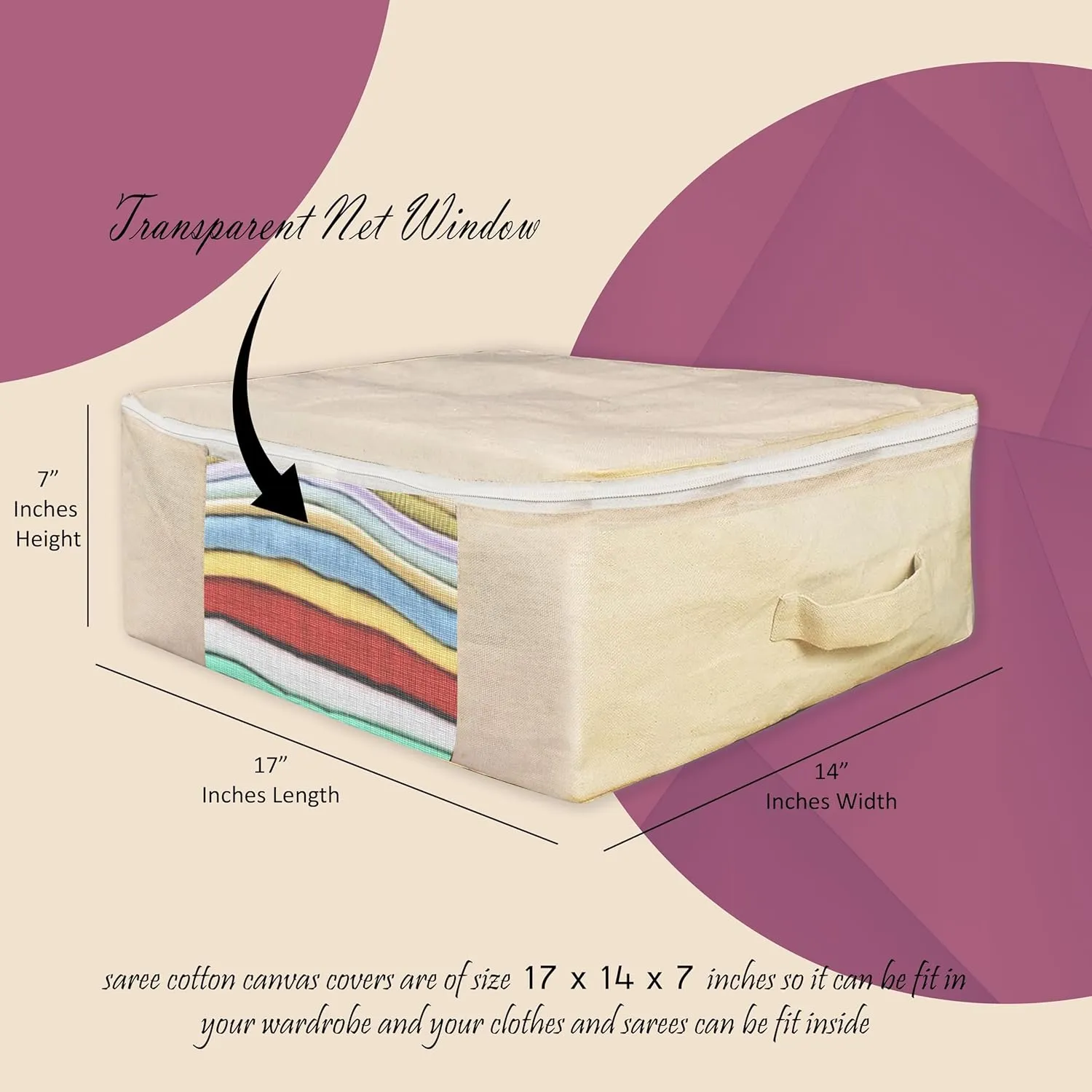 Cotton Canvas Clothes Storage Bags Saree Covers For Storage Saree Covers with Zip for Storage Design for Woman Dresses, Sarees, Lehengas for Wardrobe Organizer (2, COTTON BEG(17 x 14 x 7 Inch))