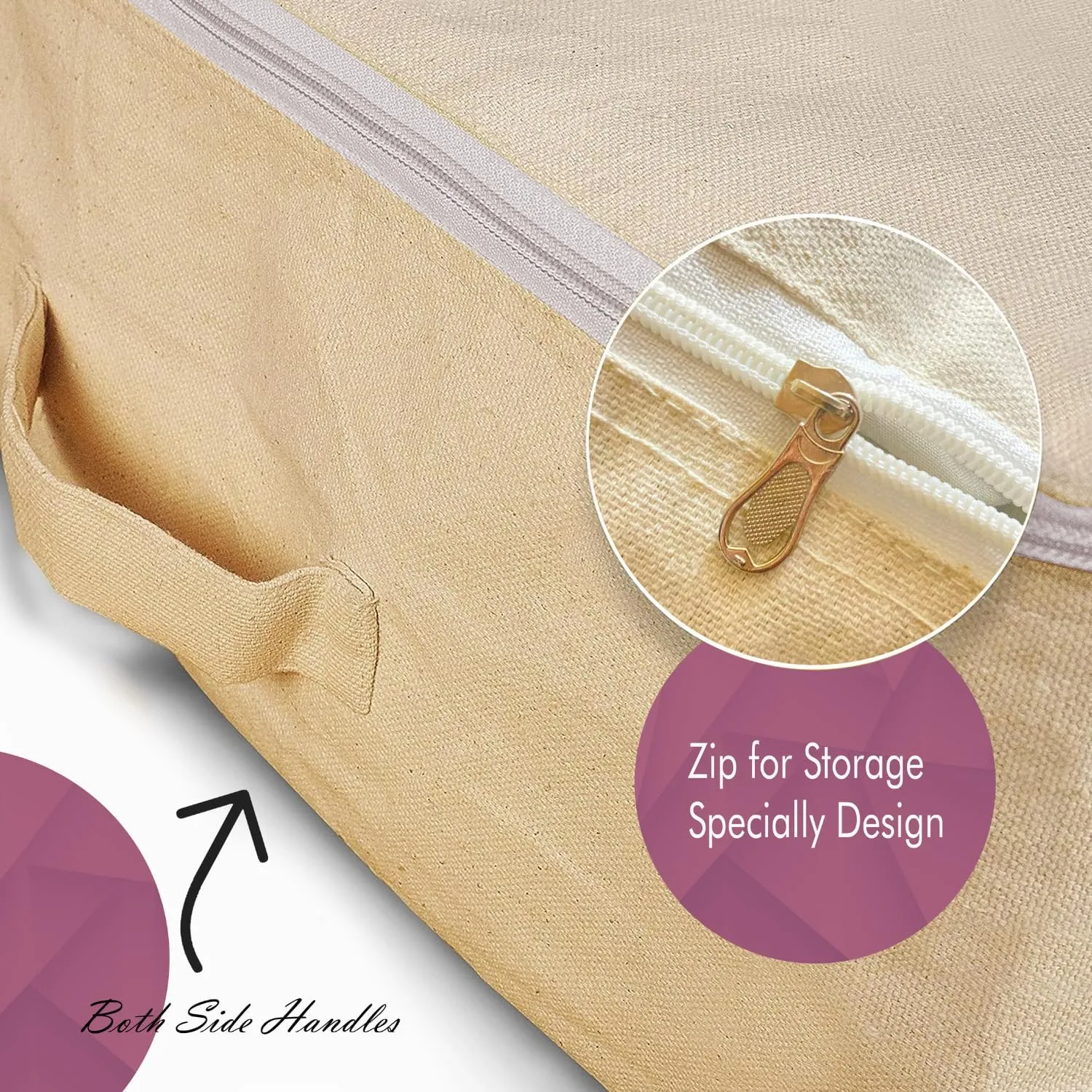 Cotton Canvas Clothes Storage Bags Saree Covers For Storage Saree Covers with Zip for Storage Design for Woman Dresses, Sarees, Lehengas for Wardrobe Organizer (2, COTTON BEG(17 x 14 x 7 Inch))