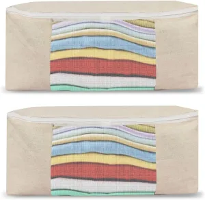 Cotton Canvas Clothes Storage Bags Saree Covers For Storage Saree Covers with Zip for Storage Design for Woman Dresses, Sarees, Lehengas for Wardrobe Organizer (2, COTTON BEG(17 x 14 x 7 Inch))