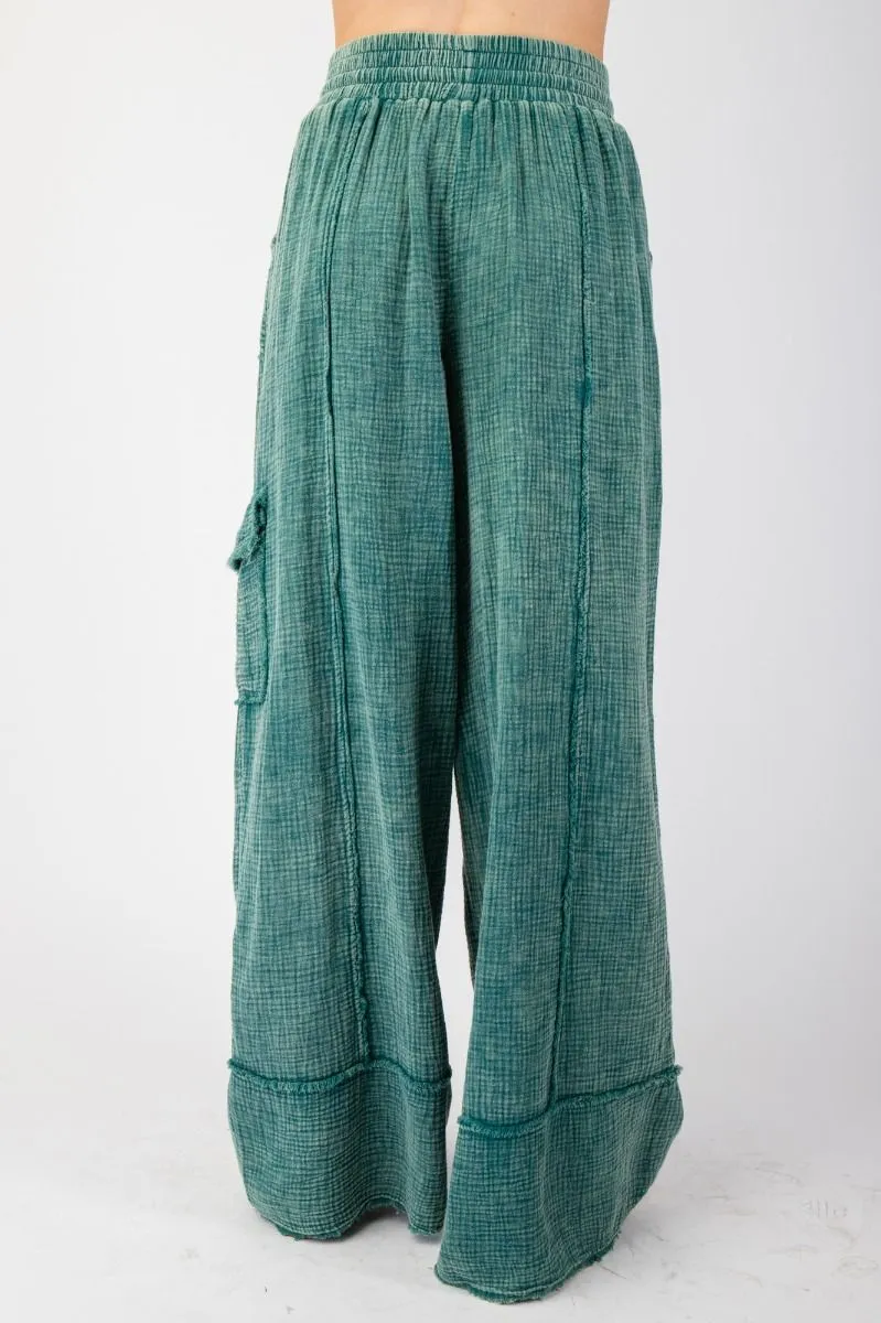 Cotton Gauze Mineral Washed Wide Leg Pant