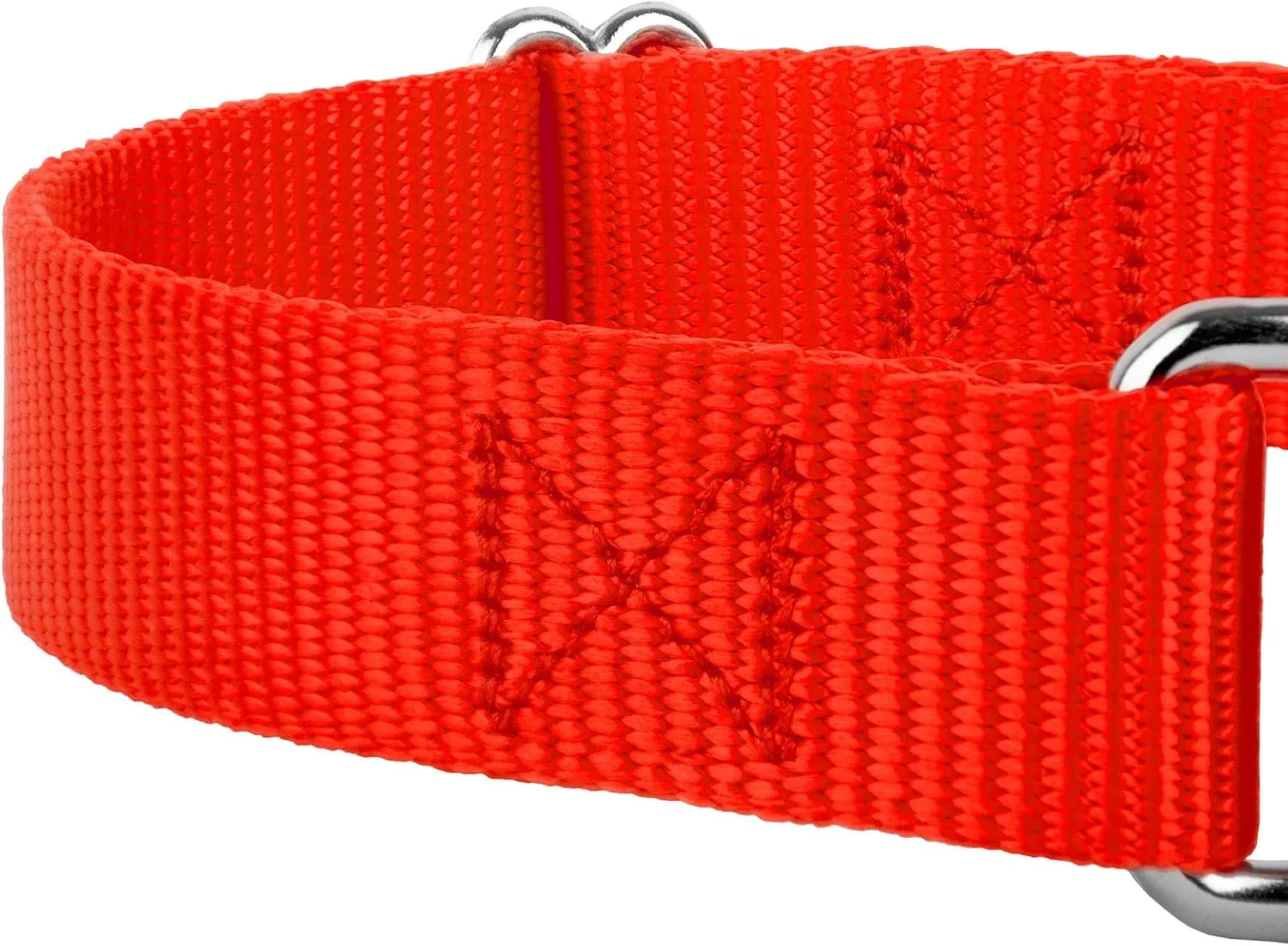 Country Brook Petz - Hot Orange Martingale Heavyduty Nylon Dog Collar and Double Handle Leash (1 Inch, Large)