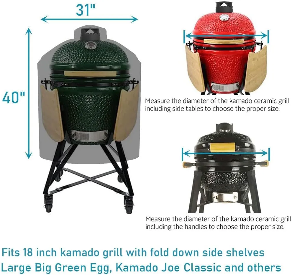 Cover for Large Big Green Egg, Char-Griller Akorn, Louisiana K22, Accessories Egg Kamado Joe Classic Ceramic Grill Covers Heavy Duty Waterproof, Black, BGE Cover, 31''Dx40''H