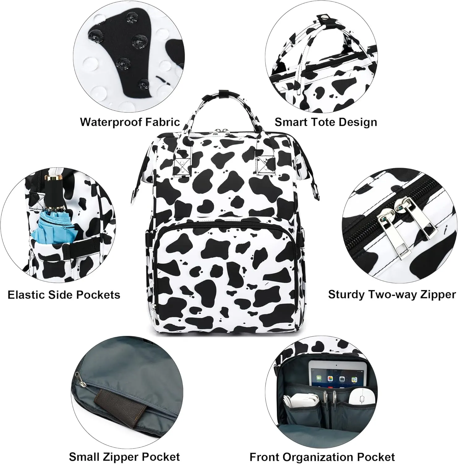 Cow Print Women Laptop Backpack, College School Backpack Bookbag 15.6 Inch Computer Backpacks for Work Business Travel