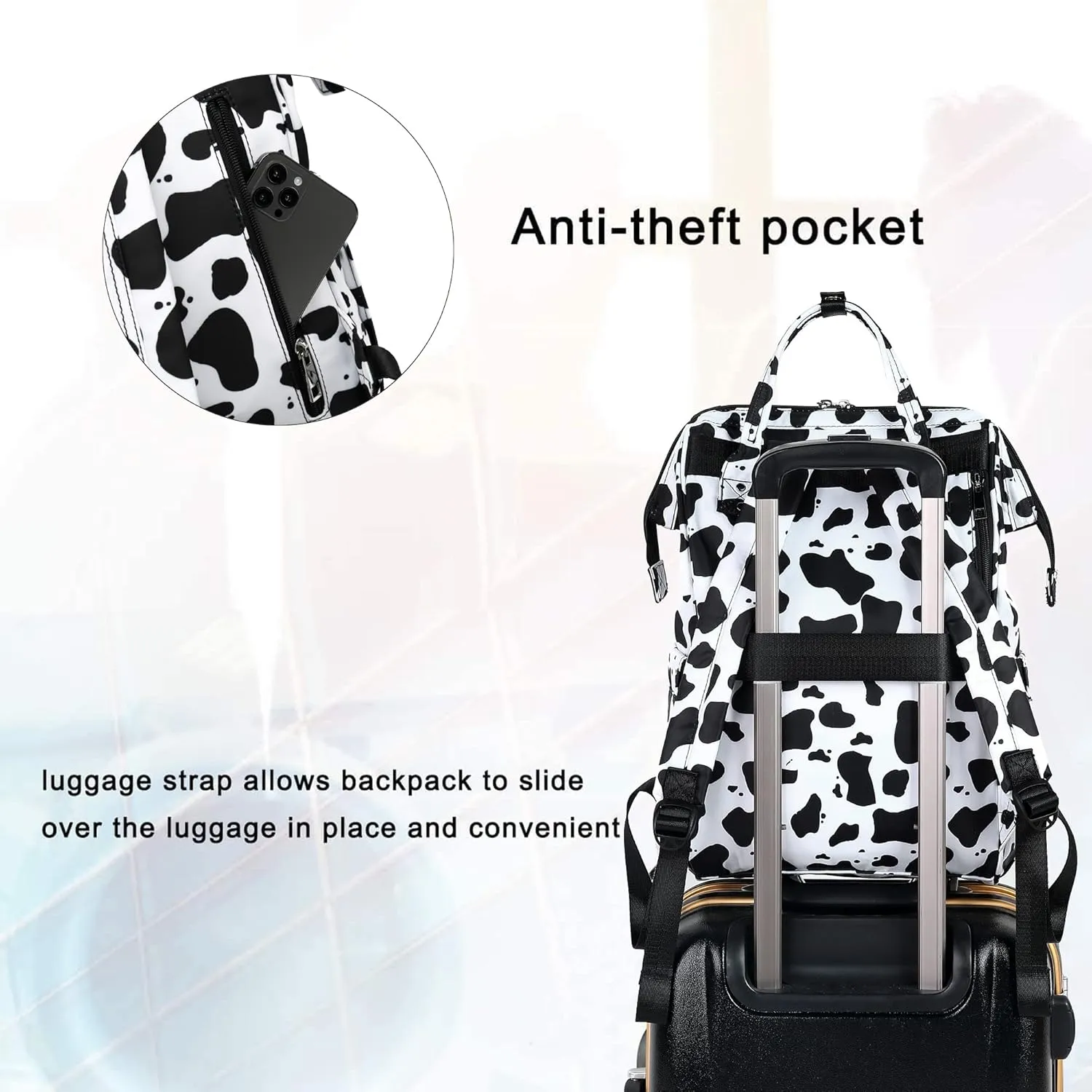 Cow Print Women Laptop Backpack, College School Backpack Bookbag 15.6 Inch Computer Backpacks for Work Business Travel