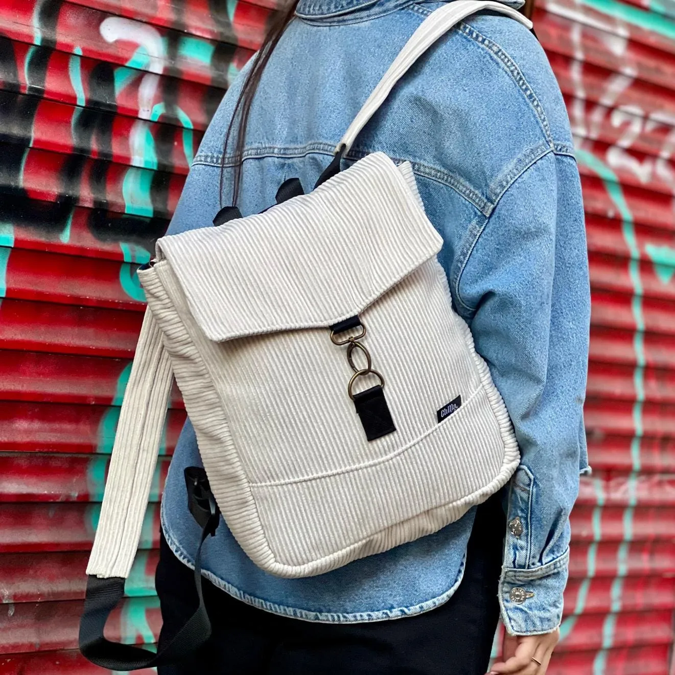 Cream Corduroy Mini Students Backpack