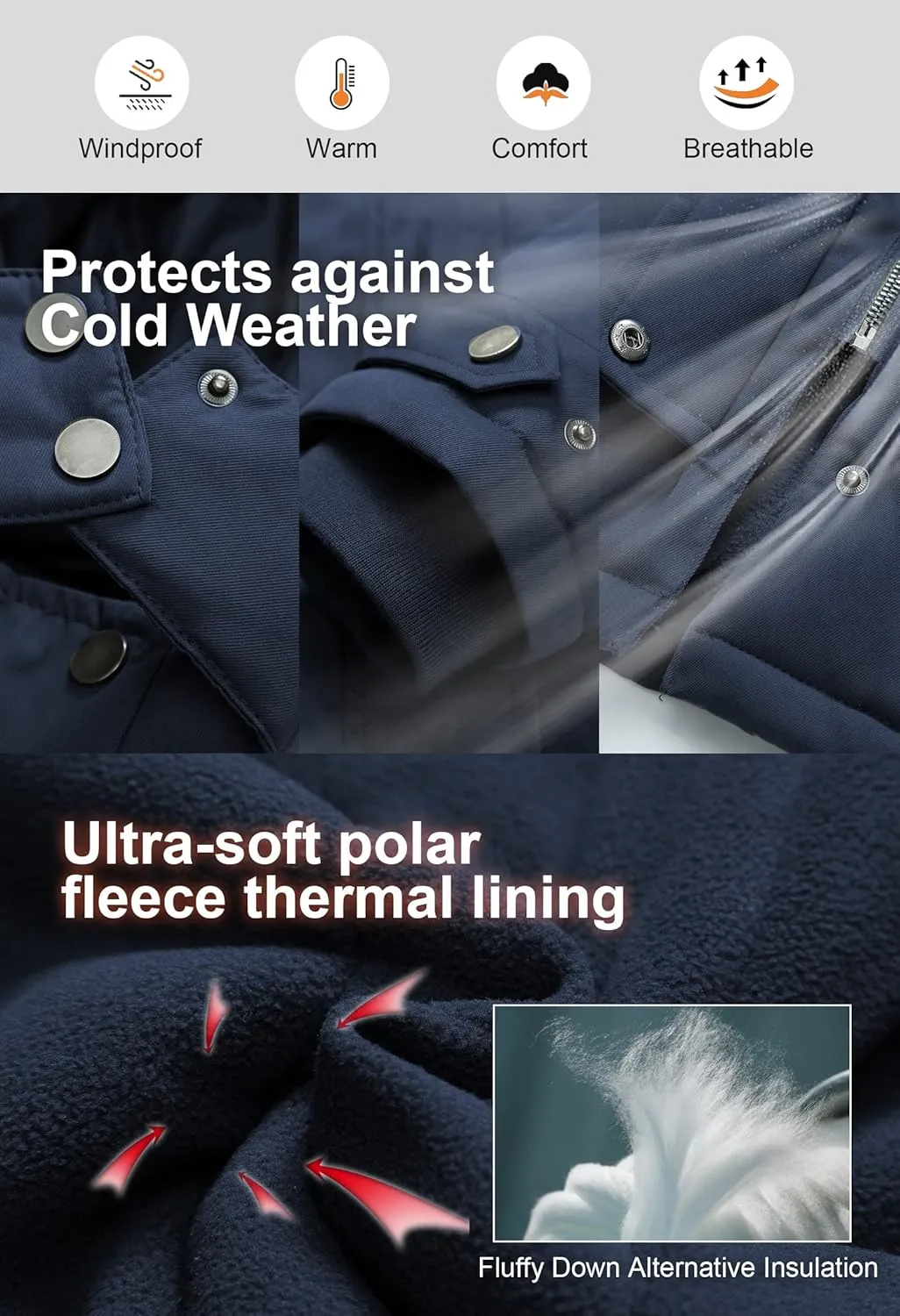 CREATMO US Women's Plus Size Winter Coat Waterproof Long Puffer Jacket Warm Military Thicken Parka with Fur Hood
