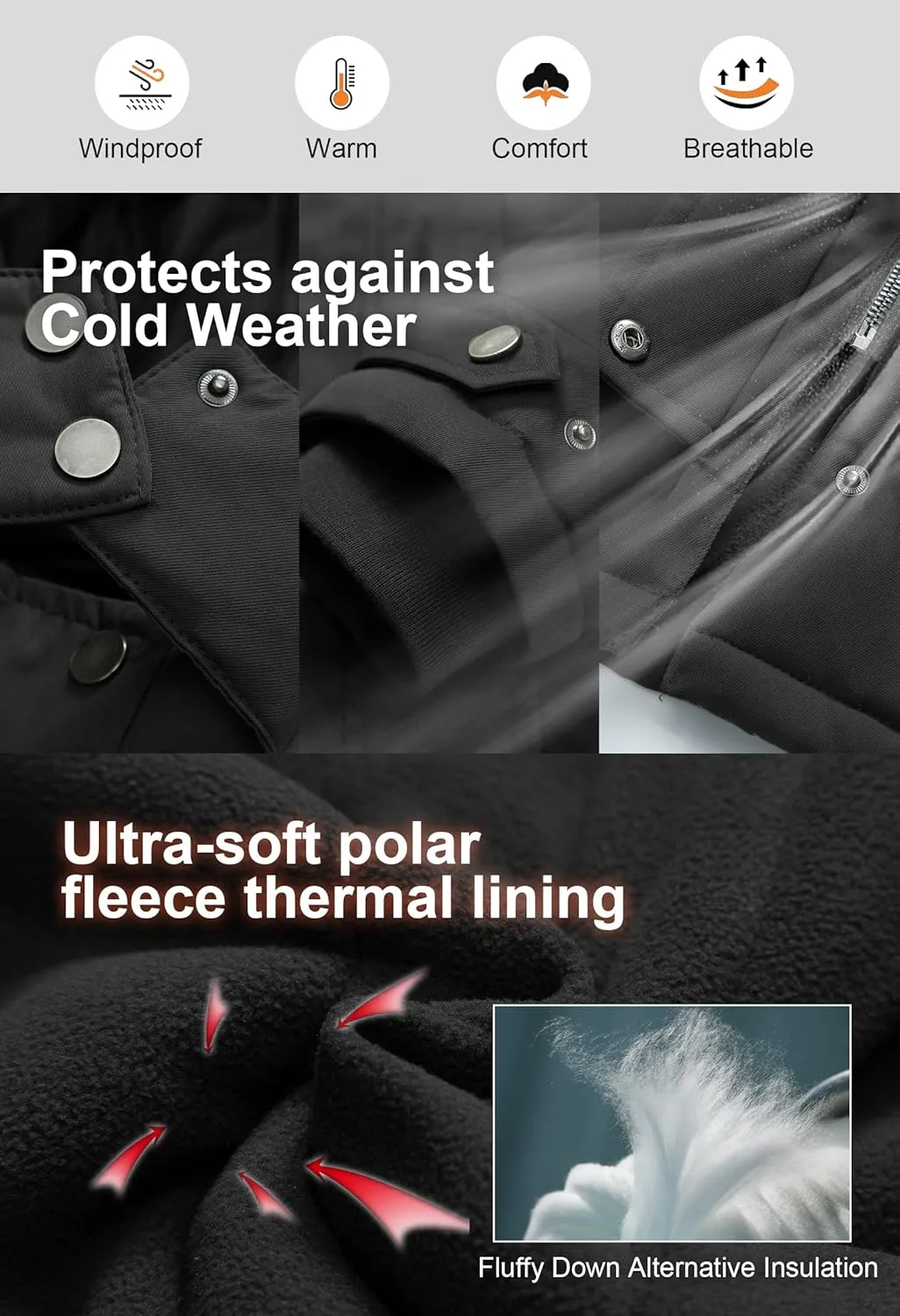 CREATMO US Women's Plus Size Winter Coat Waterproof Long Puffer Jacket Warm Military Thicken Parka with Fur Hood