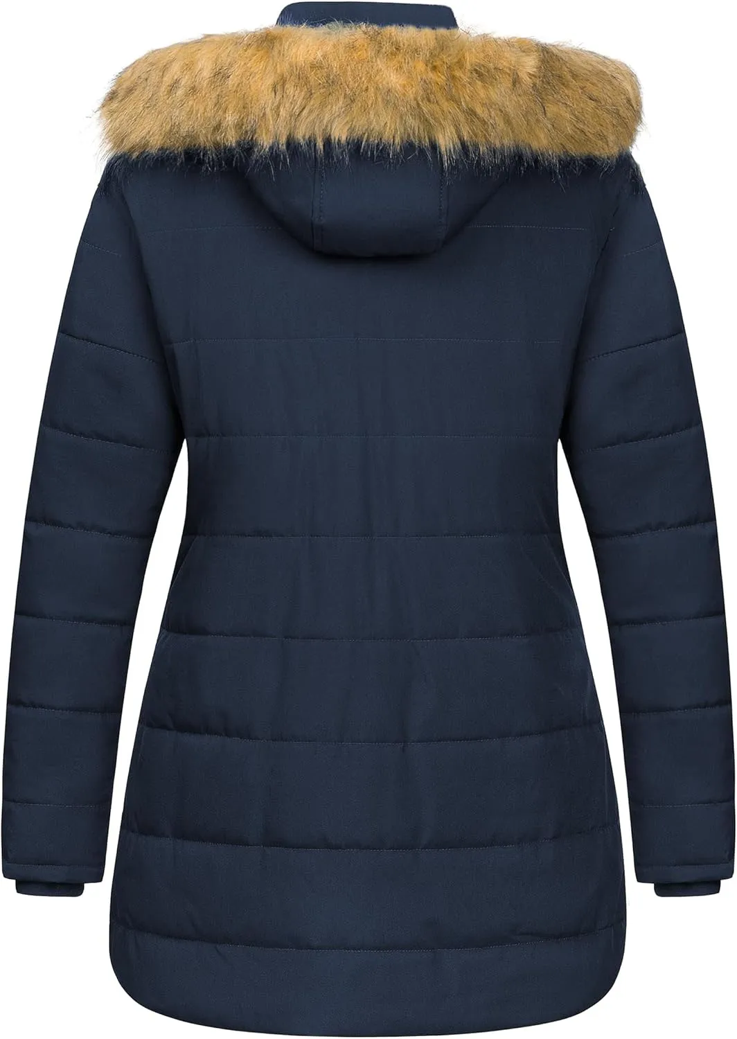 CREATMO US Women's Plus Size Winter Coats Long Puffer Jacket Fleece Lined Parka Removable Fur Hood Available in 1X To 5X
