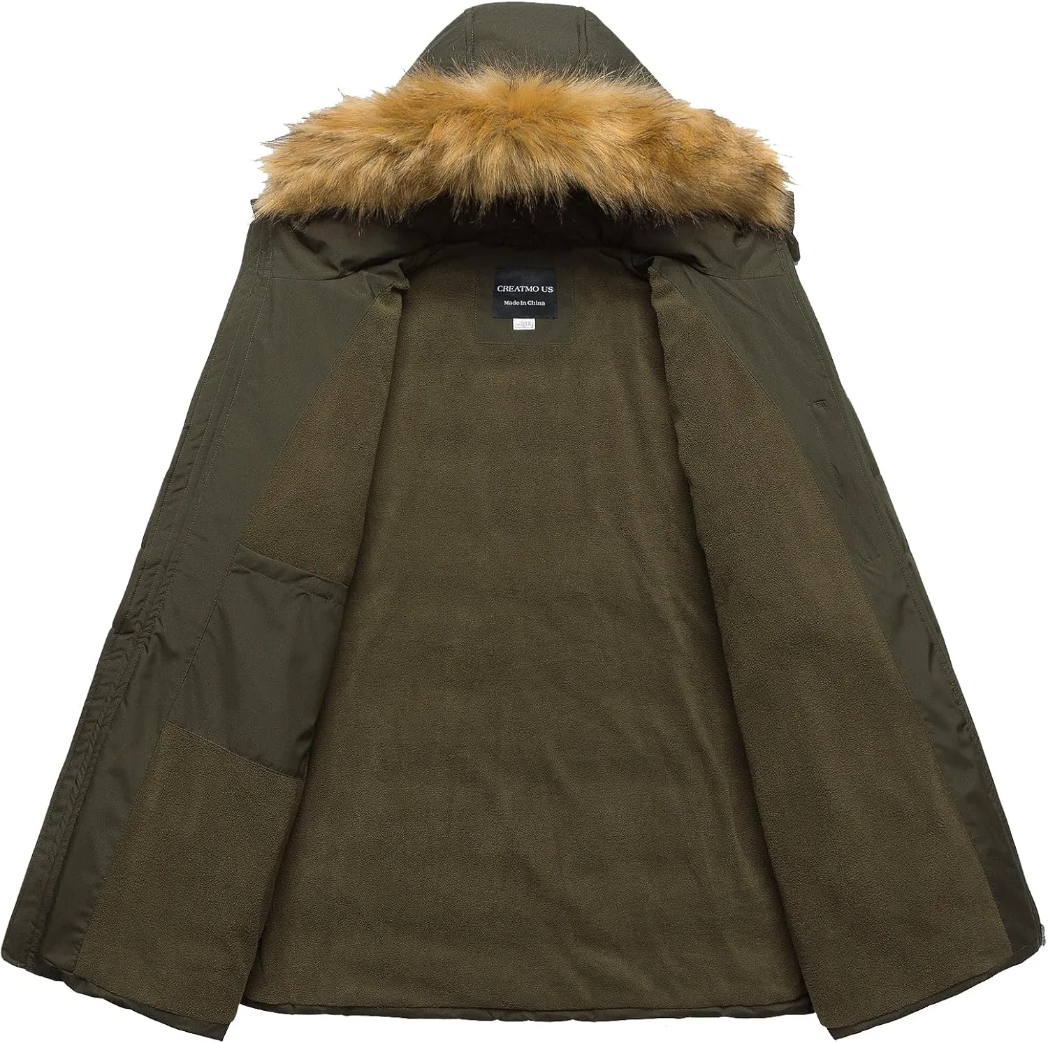 CREATMO US Women's Plus Size Winter Coats Long Puffer Jacket Fleece Lined Parka Removable Fur Hood Available in 1X To 5X