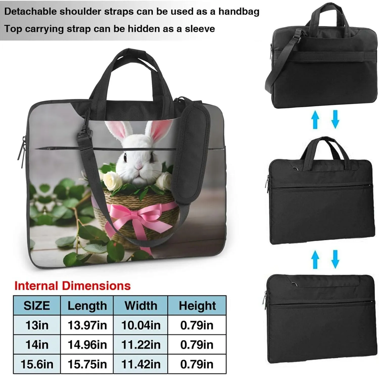 Cry Rabbit Print Notebook Computer Protective Carrying Cover With Pocket,13 Inch Laptop Shoulder Bag