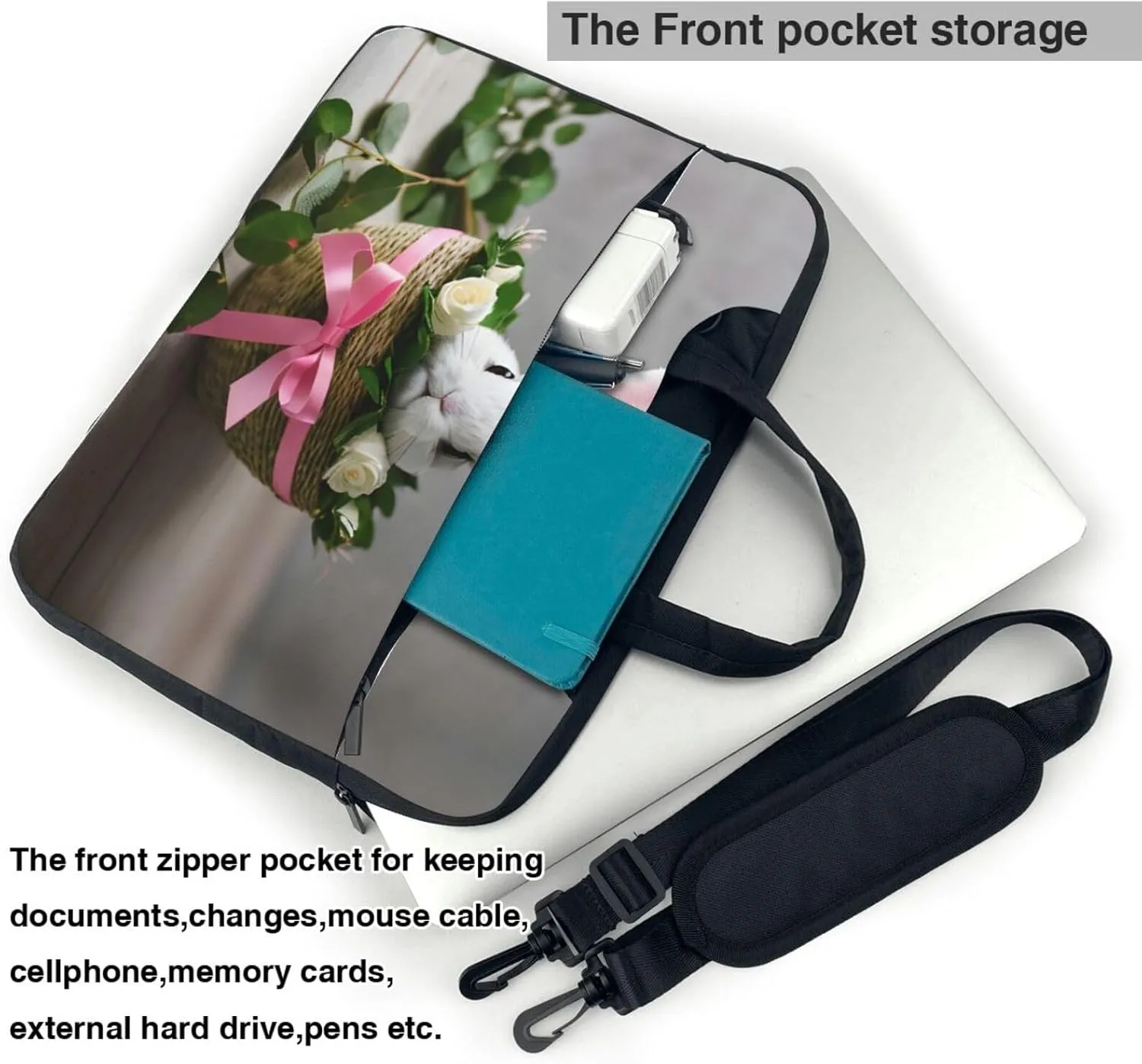 Cry Rabbit Print Notebook Computer Protective Carrying Cover With Pocket,13 Inch Laptop Shoulder Bag