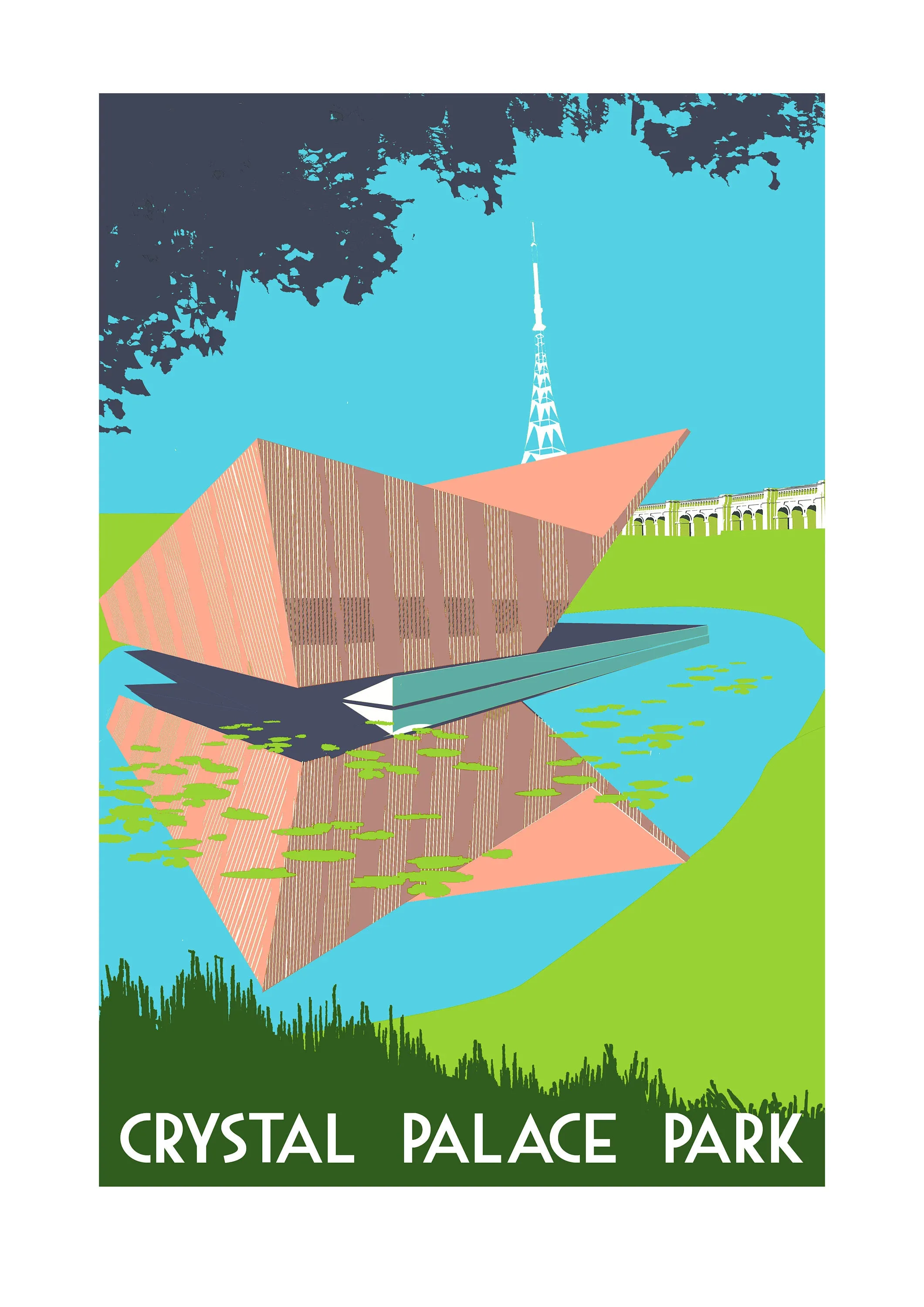 Crystal Palace Park Screen Print, Limited Edition A3 London Art