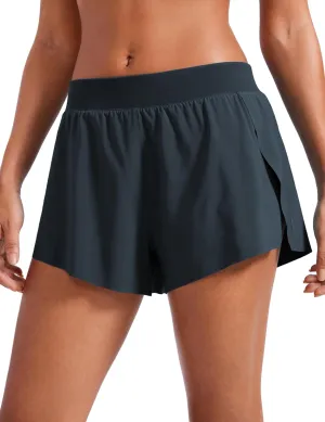CRZ YOGA Athletic Running Shorts for Women V Split Low Waisted Lightweight Gym Workout Athletic Shorts with Liner