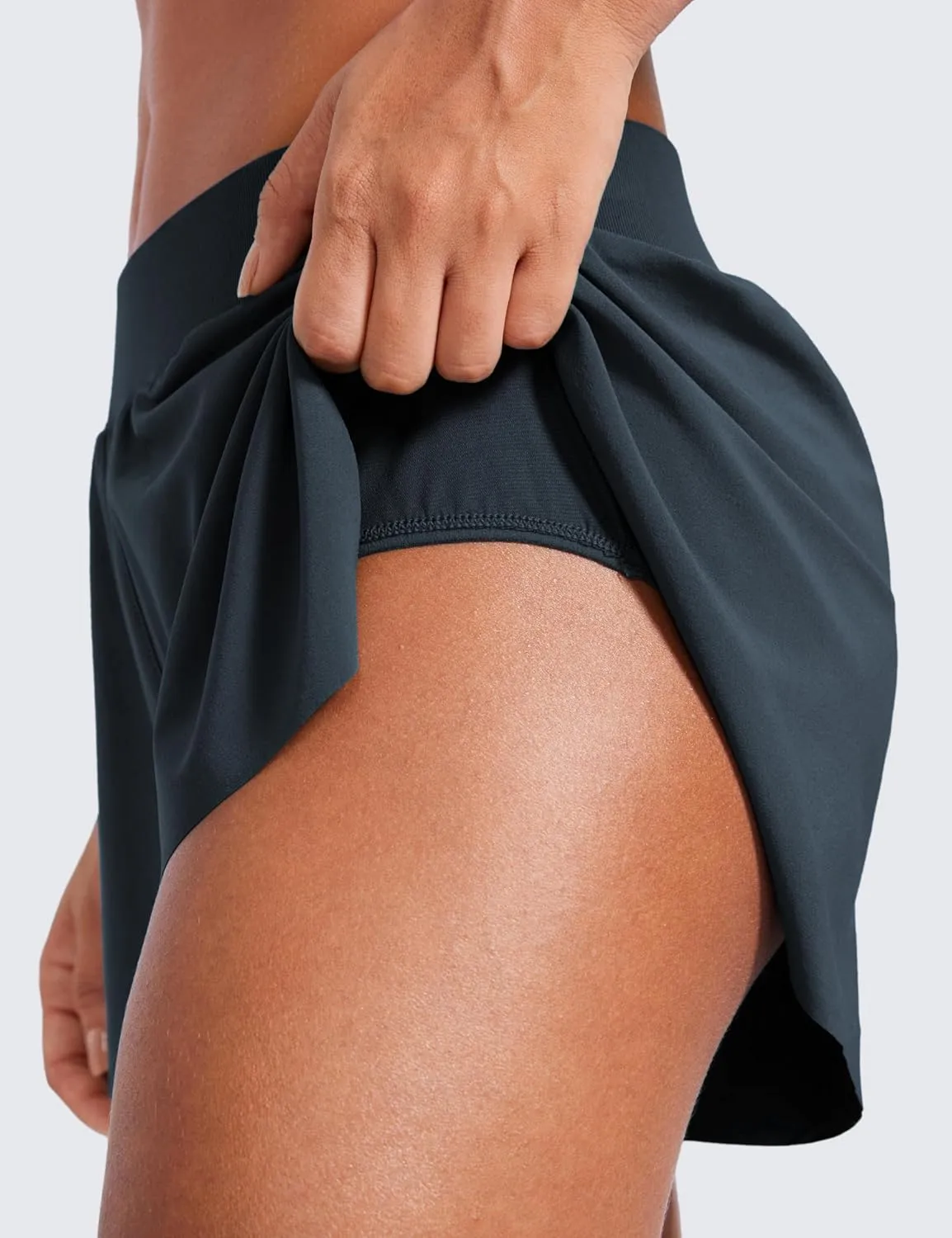 CRZ YOGA Athletic Running Shorts for Women V Split Low Waisted Lightweight Gym Workout Athletic Shorts with Liner