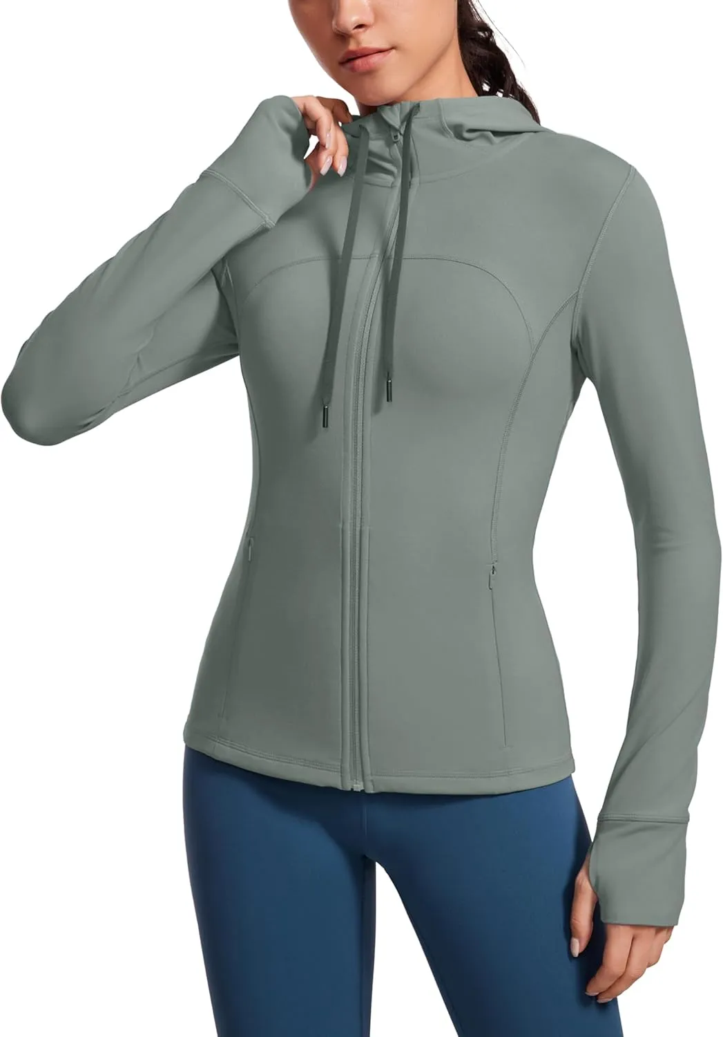 CRZ YOGA Butterluxe Womens Hooded Workout Jacket Athletic Running Zip Up with Back Mesh Vent and Thumb Holes
