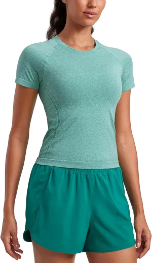 CRZ YOGA Seamless Short Sleeve Shirts for Women Breathable Running Workout Tops Athletic Gym Yoga Basic T-Shirts