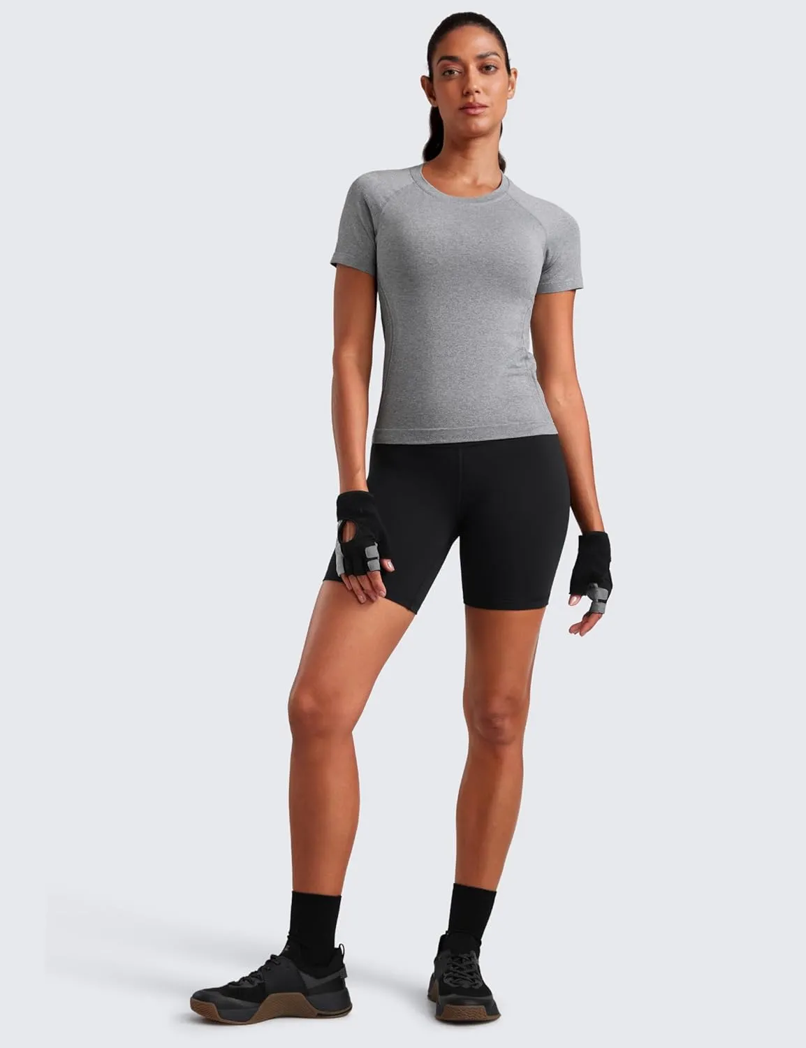 CRZ YOGA Seamless Short Sleeve Shirts for Women Breathable Running Workout Tops Athletic Gym Yoga Basic T-Shirts