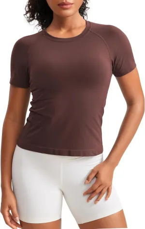 CRZ YOGA Seamless Short Sleeve Shirts for Women Breathable Running Workout Tops Athletic Gym Yoga Basic T-Shirts