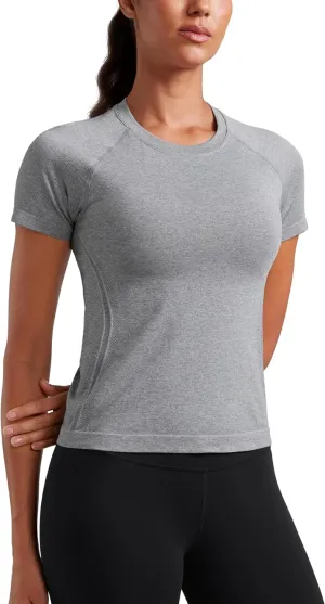 CRZ YOGA Seamless Short Sleeve Shirts for Women Breathable Running Workout Tops Athletic Gym Yoga Basic T-Shirts