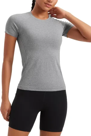 CRZ YOGA Seamless Workout Tops for Women Short Sleeve Athletic Tees Breathable Gym Running Yoga Shirts