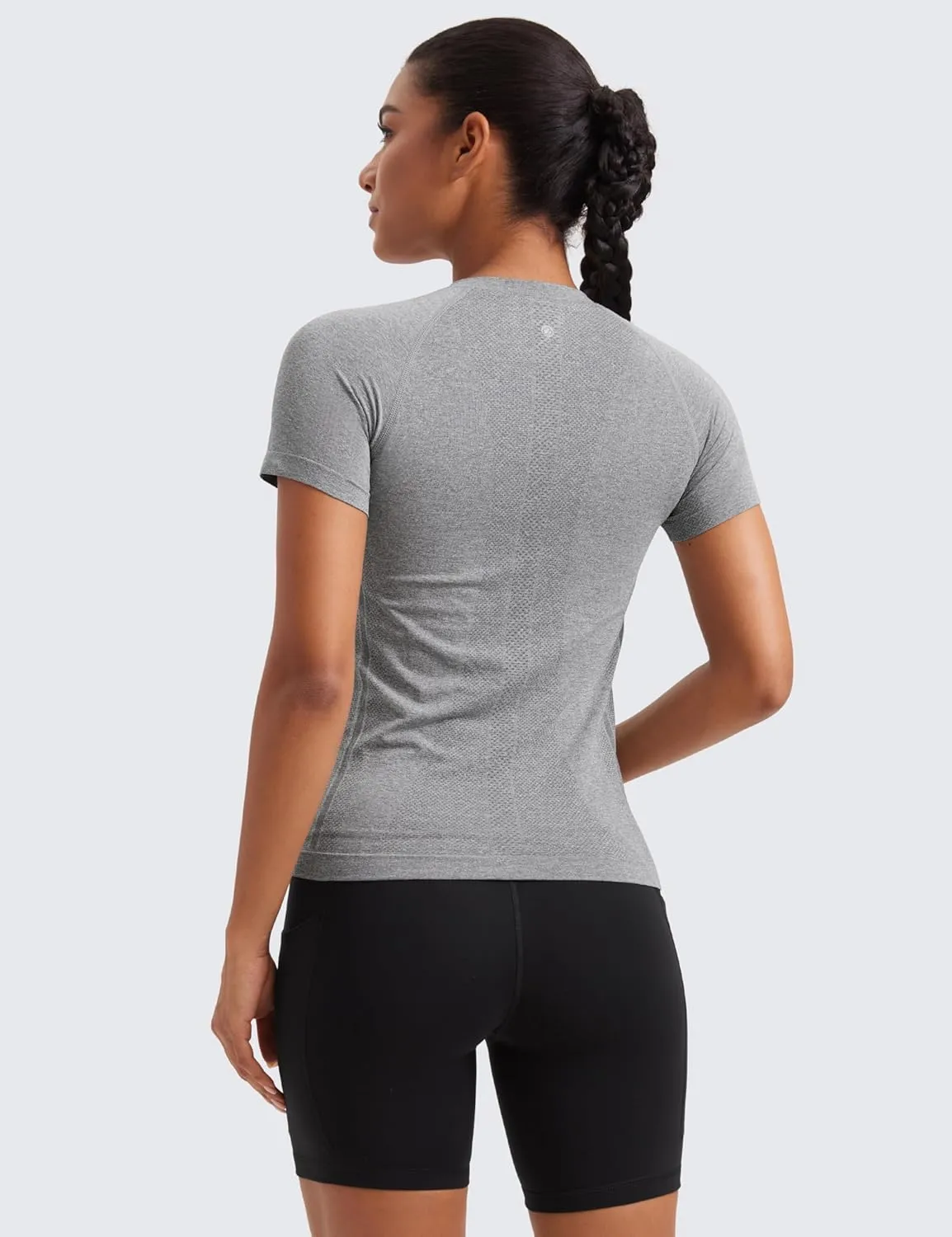 CRZ YOGA Seamless Workout Tops for Women Short Sleeve Athletic Tees Breathable Gym Running Yoga Shirts