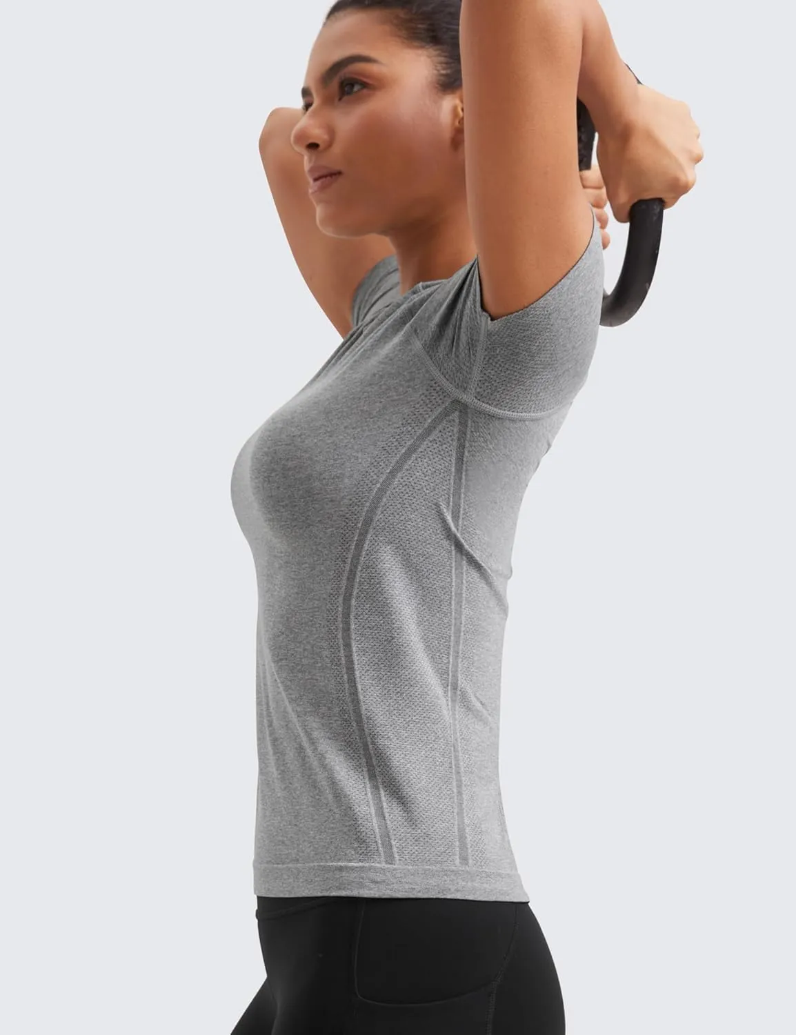 CRZ YOGA Seamless Workout Tops for Women Short Sleeve Athletic Tees Breathable Gym Running Yoga Shirts
