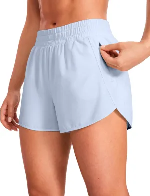 CRZ YOGA Womens High Waisted Running Shorts Mesh Liner 3'' Dolphin Quick Dry for Athletic Gym Track Workout with Zip Pocket