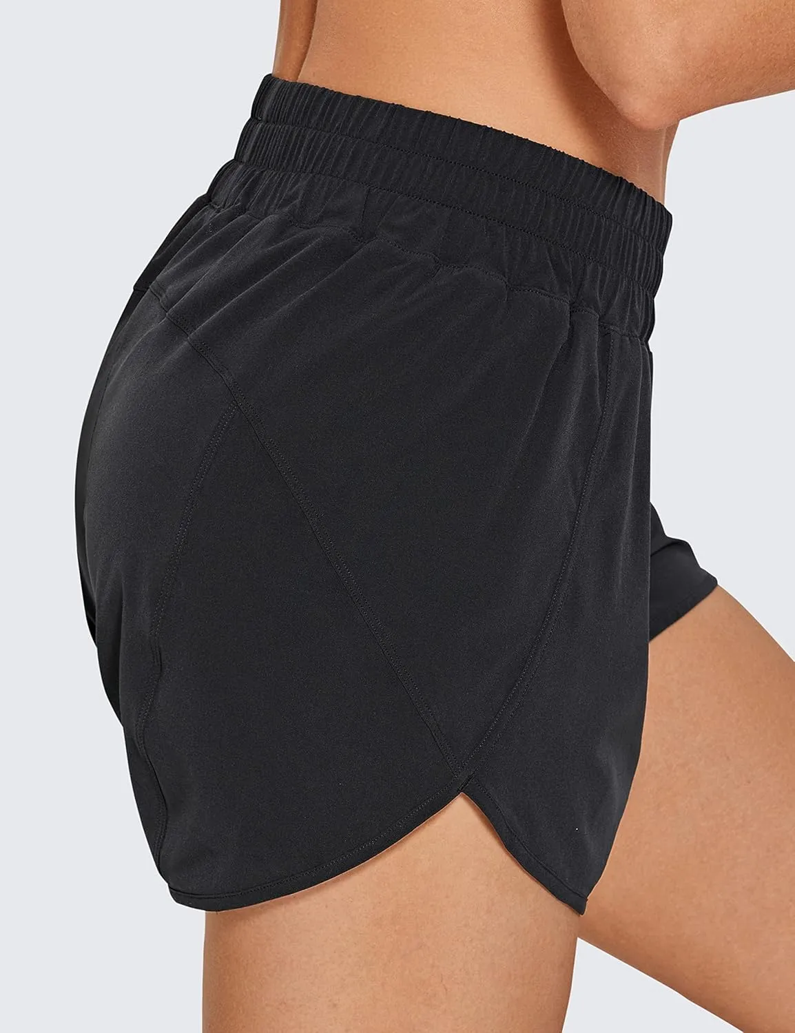 CRZ YOGA Womens High Waisted Running Shorts Mesh Liner 3'' Dolphin Quick Dry for Athletic Gym Track Workout with Zip Pocket