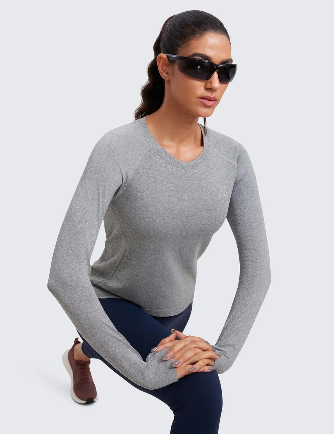 CRZ YOGA Womens Seamless Workout Long Sleeve Shirts Quick Dry Gym Athletic Tops Breathable Running Yoga T-Shirts