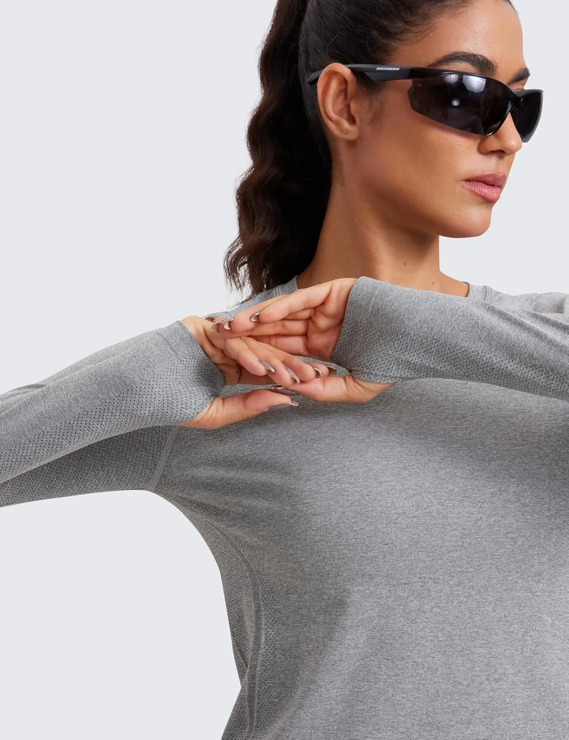 CRZ YOGA Womens Seamless Workout Long Sleeve Shirts Quick Dry Gym Athletic Tops Breathable Running Yoga T-Shirts