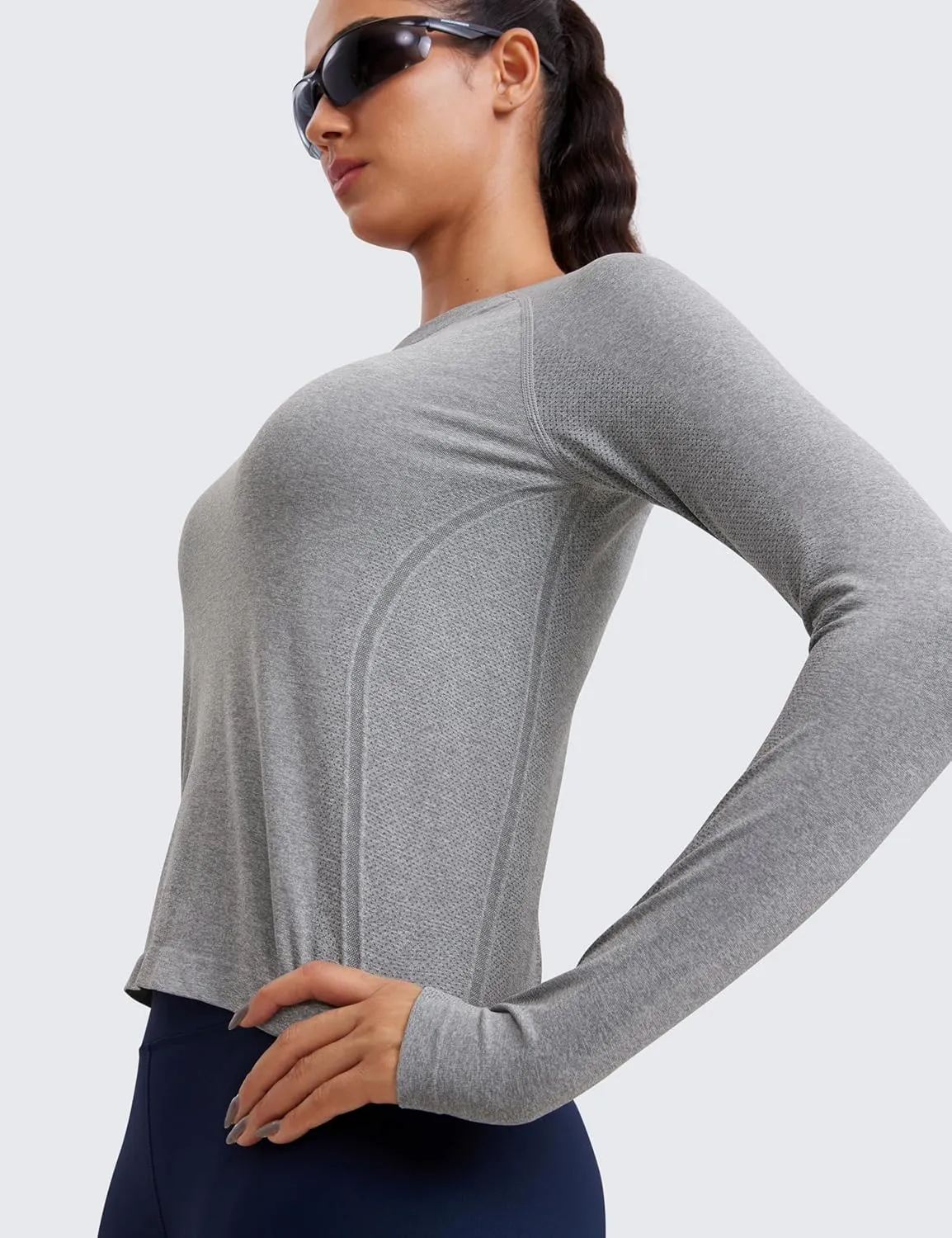 CRZ YOGA Womens Seamless Workout Long Sleeve Shirts Quick Dry Gym Athletic Tops Breathable Running Yoga T-Shirts