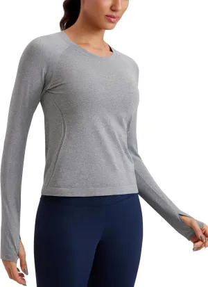 CRZ YOGA Womens Seamless Workout Long Sleeve Shirts Quick Dry Gym Athletic Tops Breathable Running Yoga T-Shirts