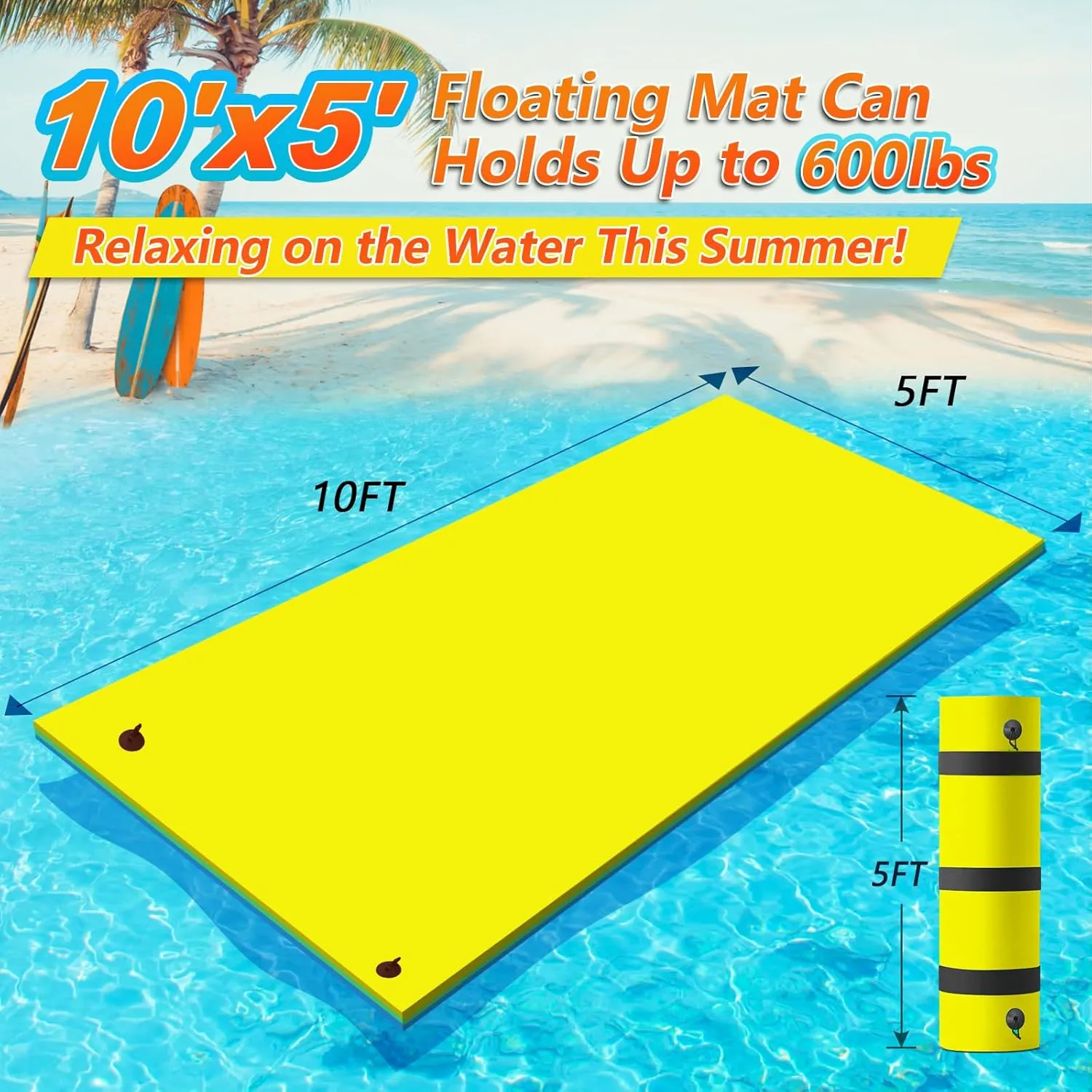 CTSC Floating Mat - Lily Pad - Water Mat - 10 x 5 Ft Floating Mat for Lake, High Density Tear-Resistant XPE Foam with a 16.4' Elastic Bungee Tether for Lake, Beach, Ocean, Pool