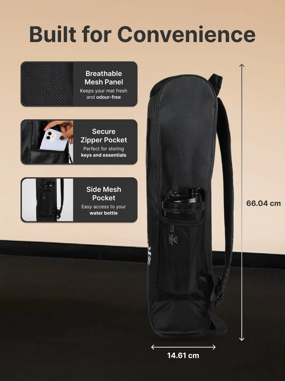 cult Yoga Bag Black Multi Utility Pockets