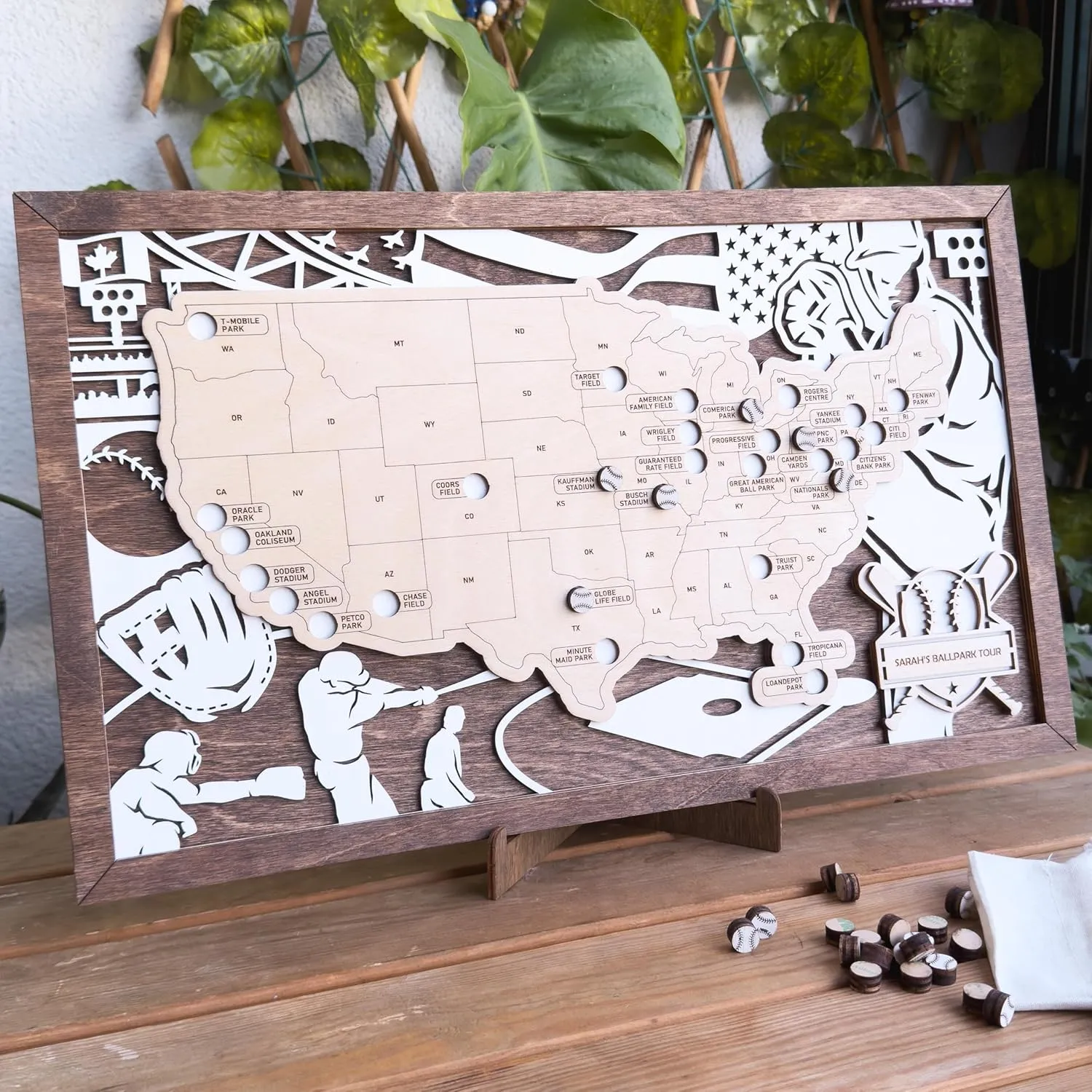 Custom Baseball Stadium Travel Map Tracker, Personal Ballpark Stadium Map, Pro Baseball Stadium Tracker, American Ballpark Tracker, Baseball Keepsake Map, Baseball Stadiums Sign (With Silhouette)