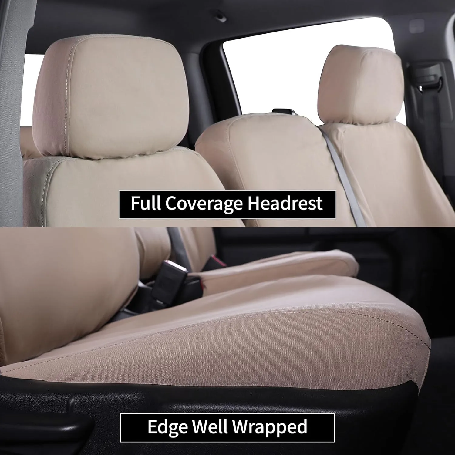 Custom Car Seat Covers for Chevy Silverado 1500/HD Double/Crew Cab/Limited CrewCab Precision Fit for 2019-2025 WT/LT/Custom/LTZ/RST – Off-Road Tough Waterproof Easy Install(Tan)