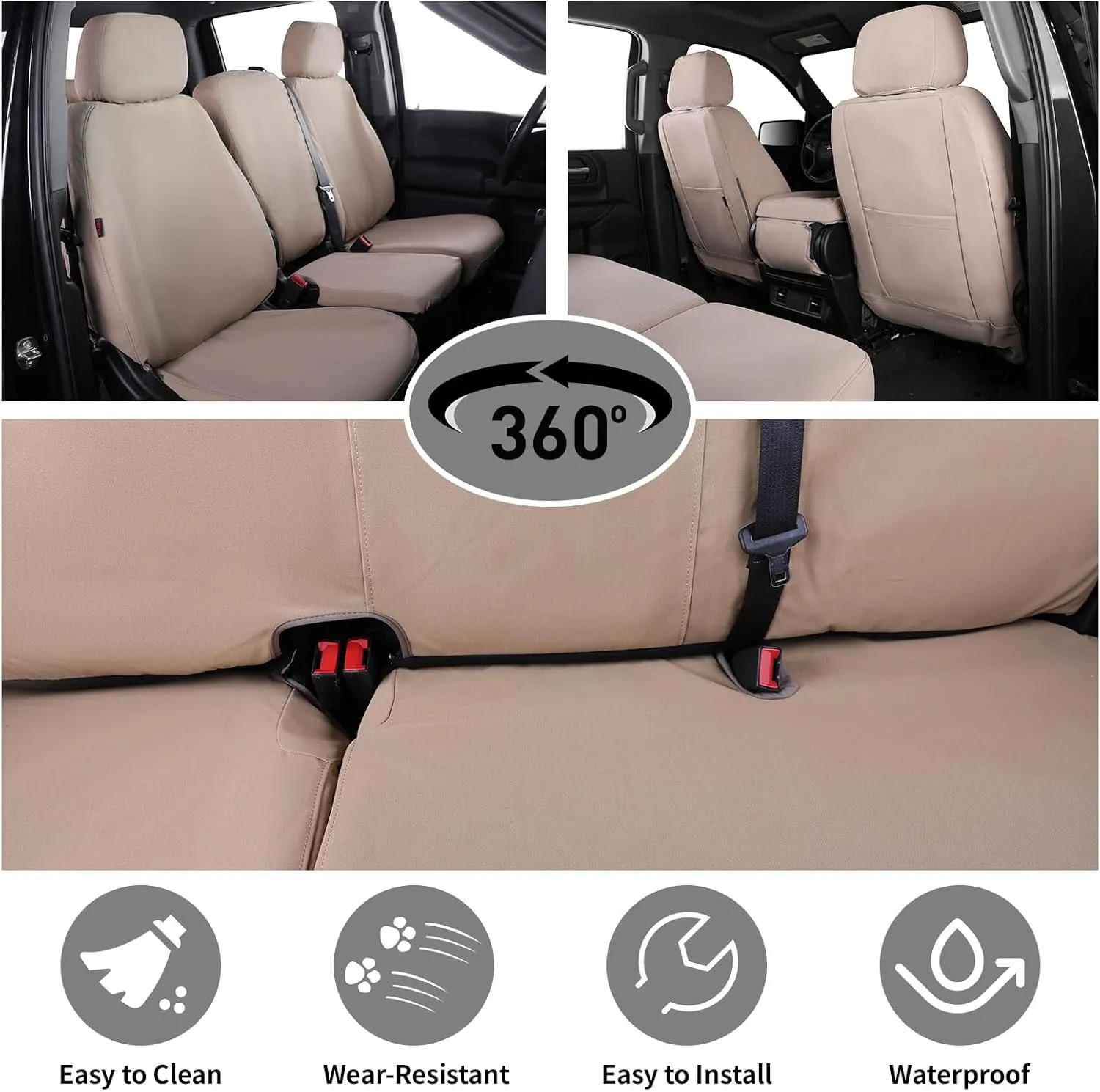 Custom Car Seat Covers for Chevy Silverado 1500/HD Double/Crew Cab/Limited CrewCab Precision Fit for 2019-2025 WT/LT/Custom/LTZ/RST – Off-Road Tough Waterproof Easy Install(Tan)