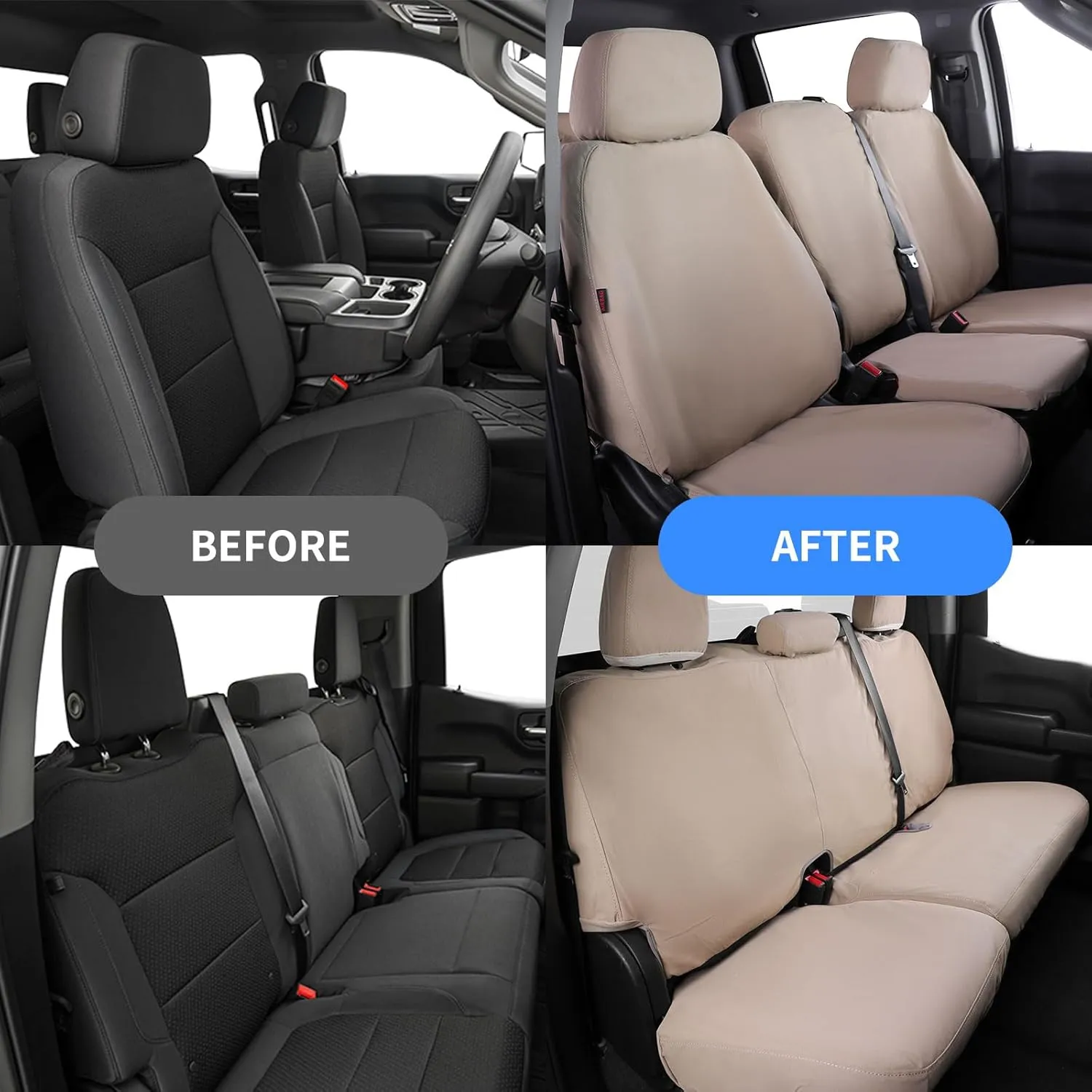 Custom Car Seat Covers for Chevy Silverado 1500/HD Double/Crew Cab/Limited CrewCab Precision Fit for 2019-2025 WT/LT/Custom/LTZ/RST – Off-Road Tough Waterproof Easy Install(Tan)